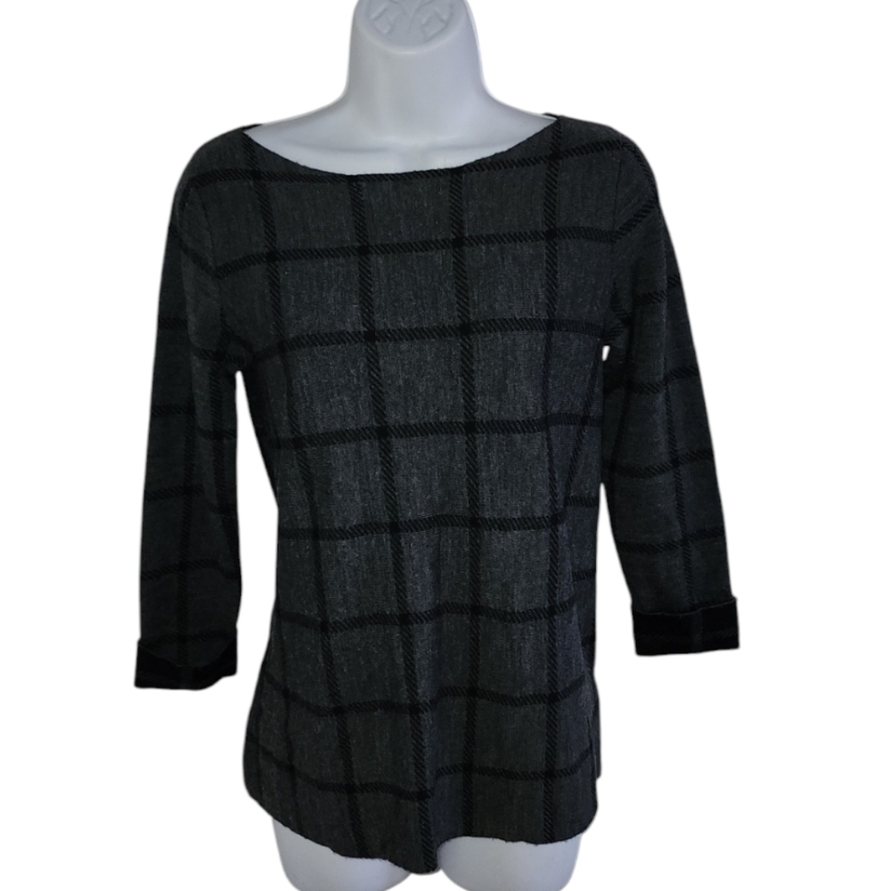 Tahari Plaid Extra Fine Merino Organic Wool Sweater - Women's XS